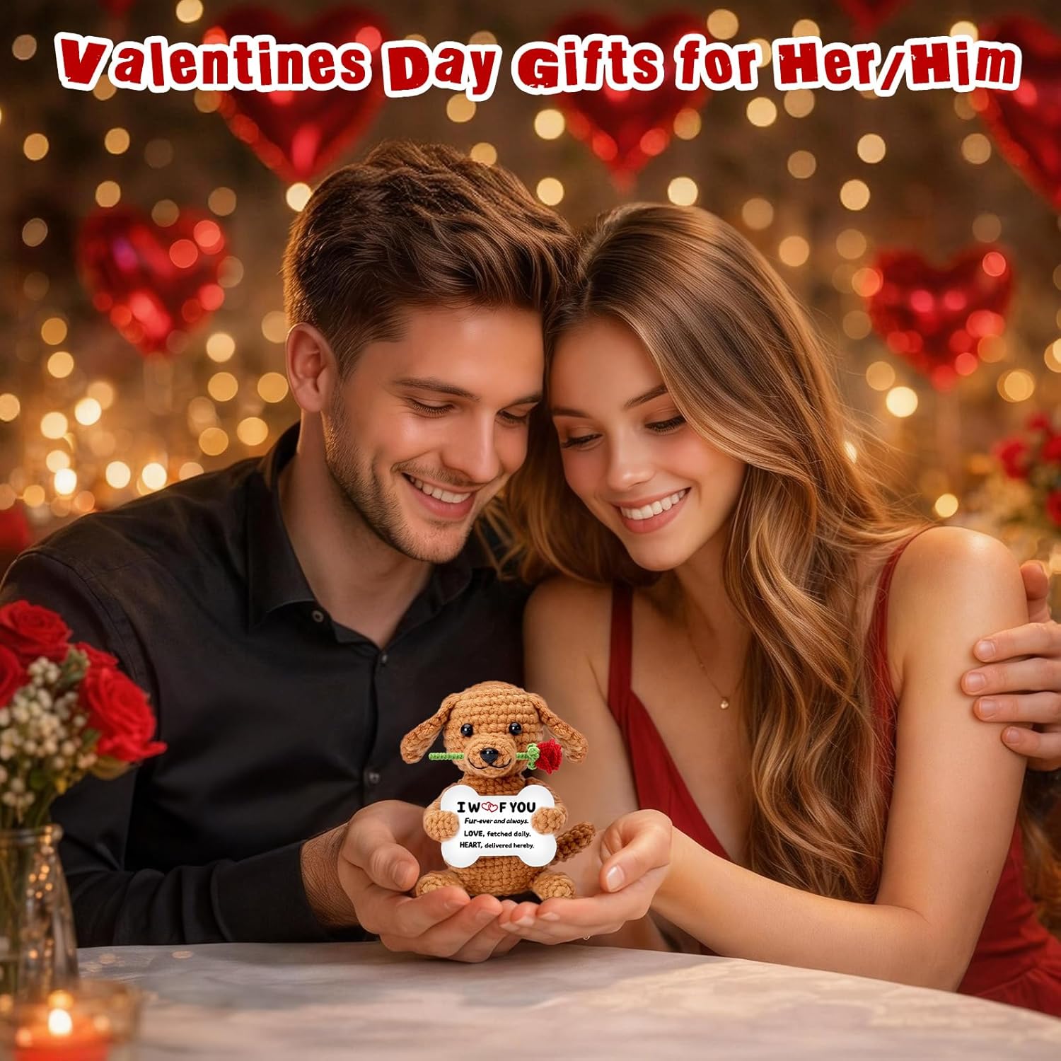 Romantic Cute Dog Rose Gift for Couples Valentine Birthday Wedding Mother’s Day Gift for Him Her
