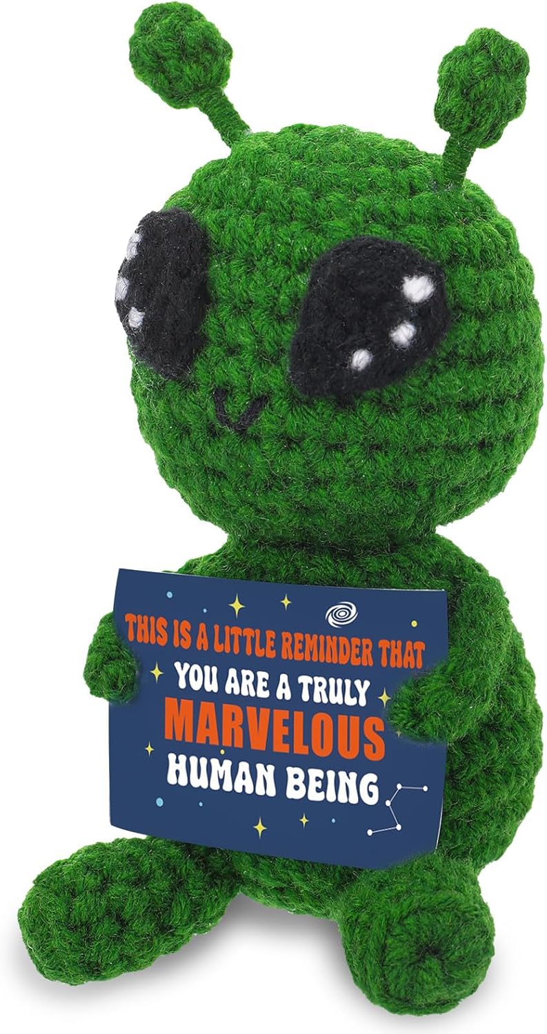 Fun Crochet Alien Handmade with Encouraging Card Cool Praise Gifts for Family Friends Teachers and Science Fiction Fans