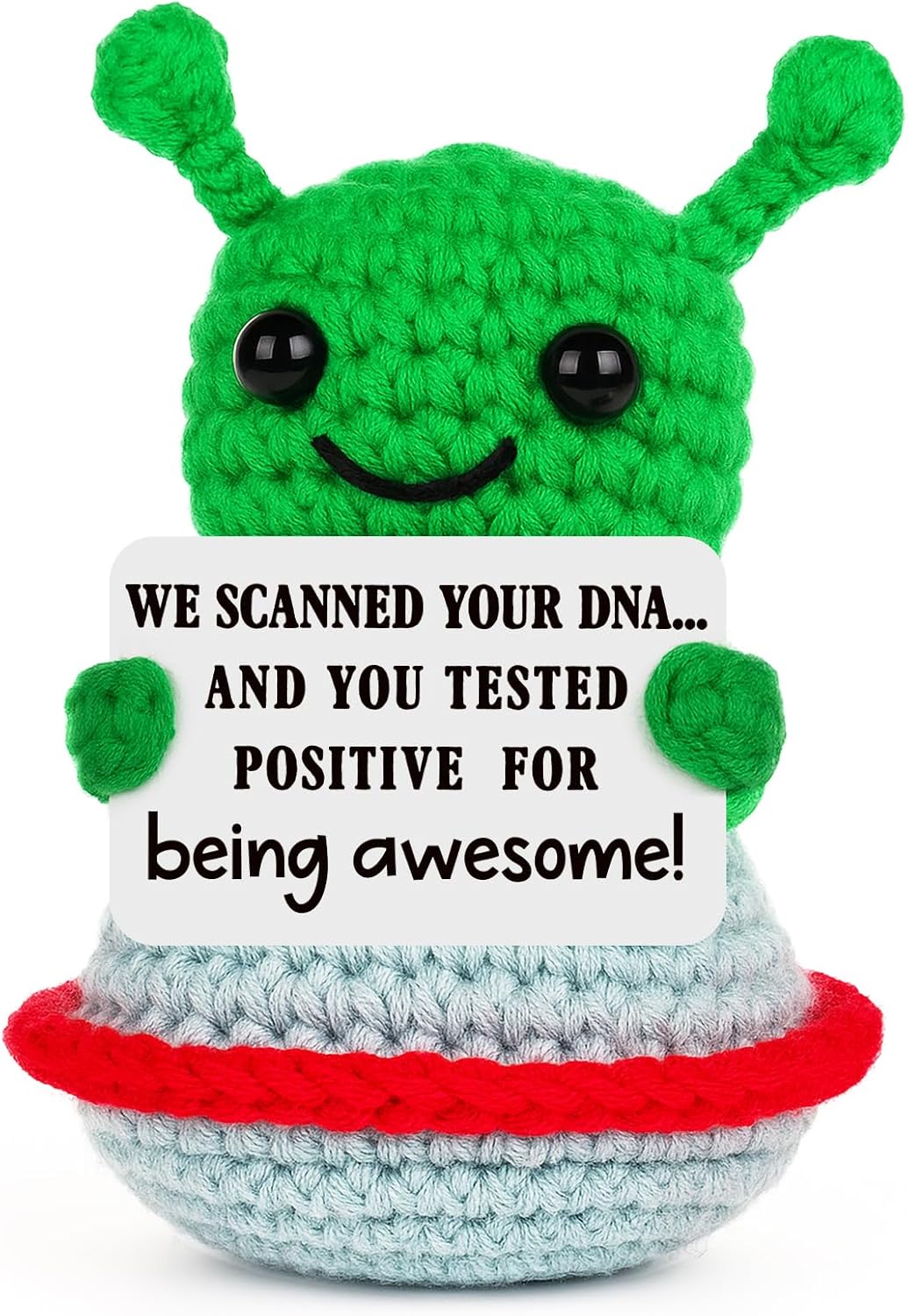Funny Alien Christmas Stocking Stuffers for Women Men - Inspirational Support Christmas Birthday Gift for Coworkers Friends Teenage Boys Girls, Handmade Positive Crochet Alien UFO
