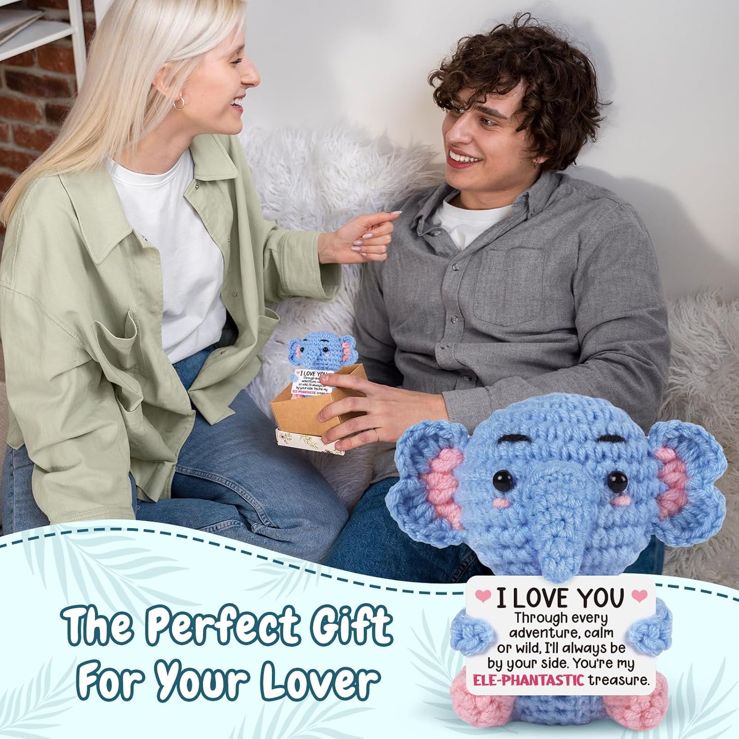 Handmade Crochet Elephant Romantic Gift for Couples Anniversary Birthday Wedding I Love You Gift for Him Her
