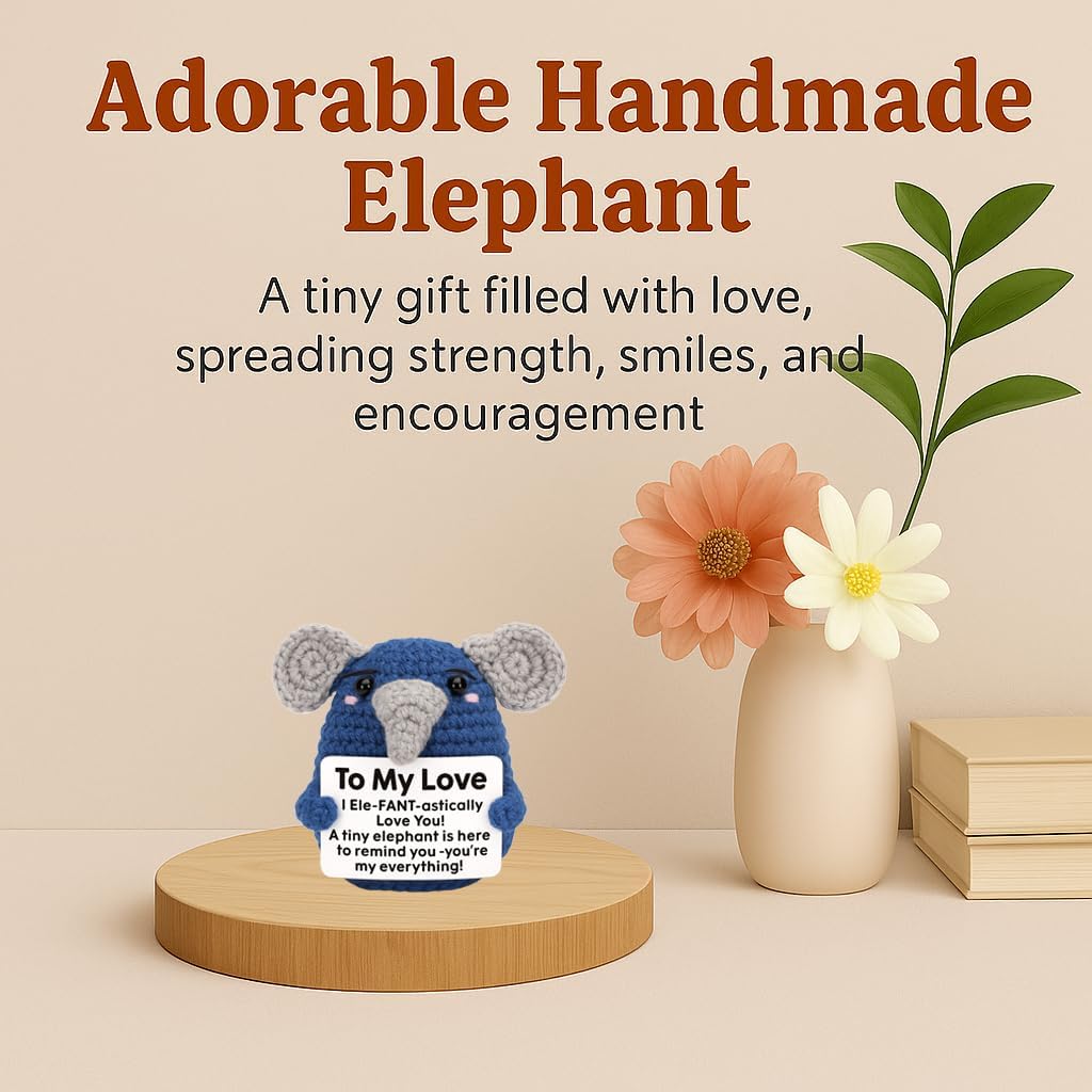 Handmade Crochet Elephant Emotional Support Gift for Couples Anniversary Birthday Valentine Gift for Him Her