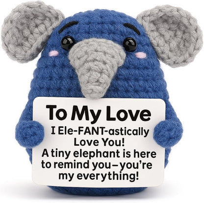 Gifts for Him Her, Handmade Crochet Elephant Doll, Cute Emotional Support Animal Gift for Boyfriend Girlfriend, Anniversary Birthday Valentines Day Gift for Wife Husband Couples