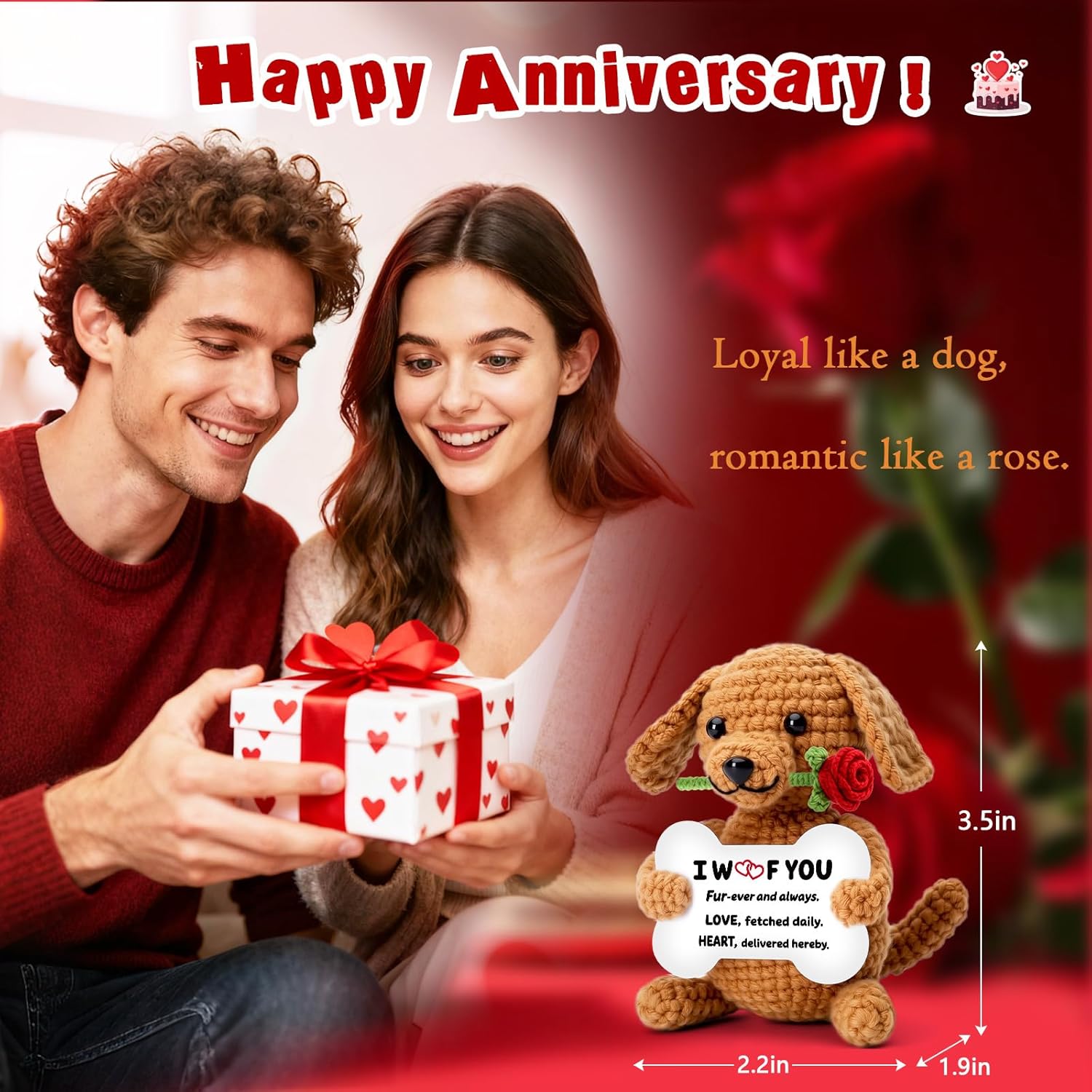 Romantic Cute Dog Rose Gift for Couples Valentine Birthday Wedding Mother’s Day Gift for Him Her