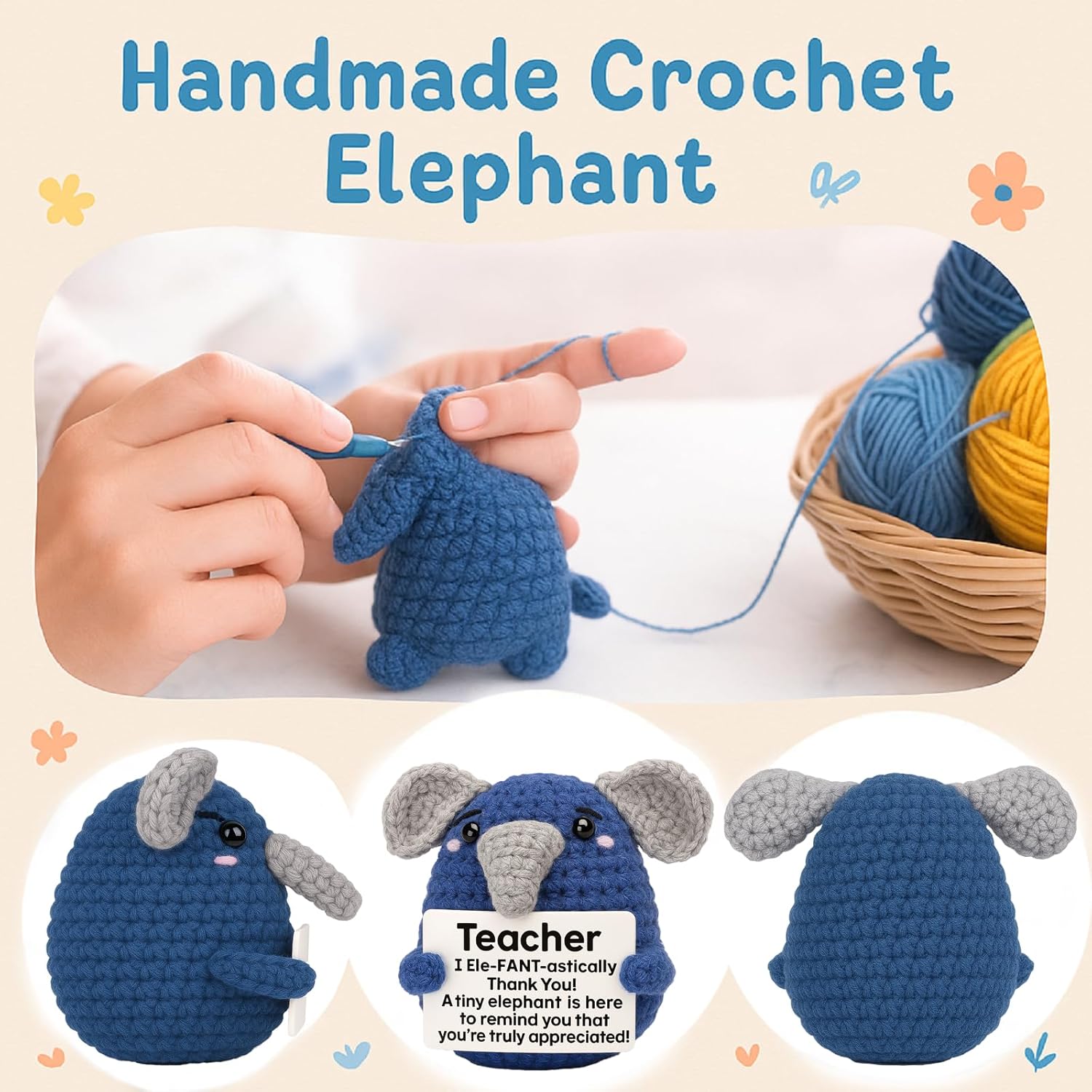 Handmade Crochet Elephant Emotional Support Gift for Couples Anniversary Birthday Valentine Gift for Him Her
