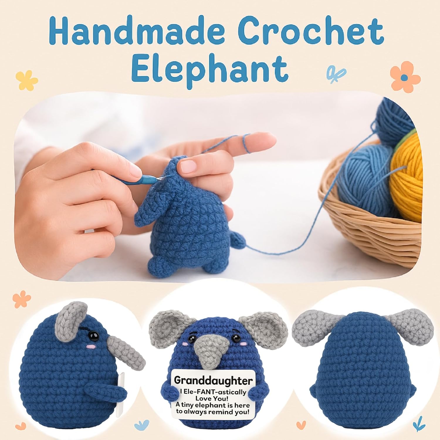 Handmade Crochet Elephant Emotional Support Gift for Couples Anniversary Birthday Valentine Gift for Him Her