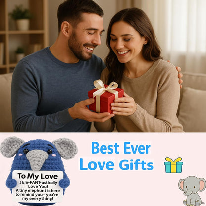 Handmade Crochet Elephant Emotional Support Gift for Couples Anniversary Birthday Valentine Gift for Him Her