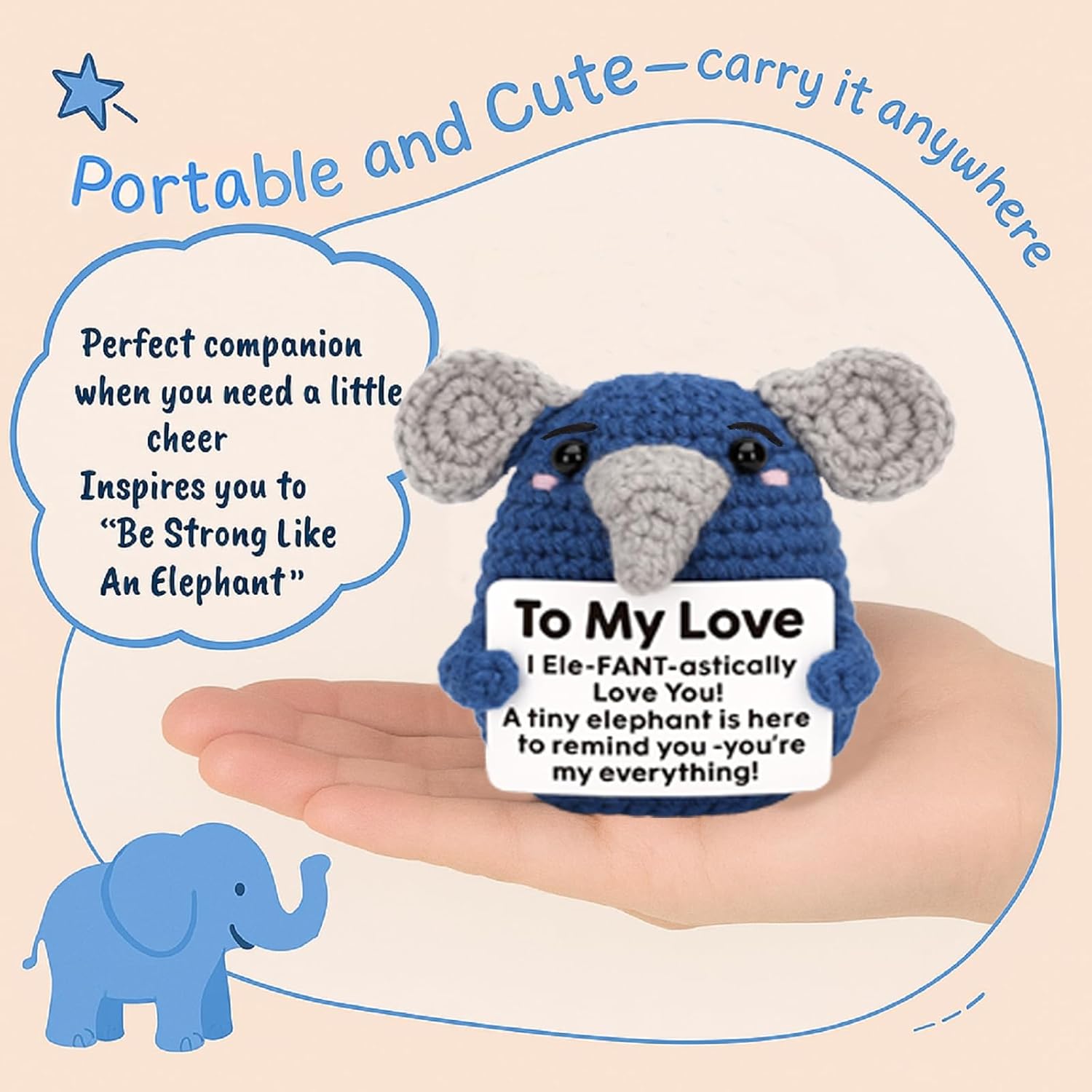 Handmade Crochet Elephant Emotional Support Gift for Couples Anniversary Birthday Valentine Gift for Him Her