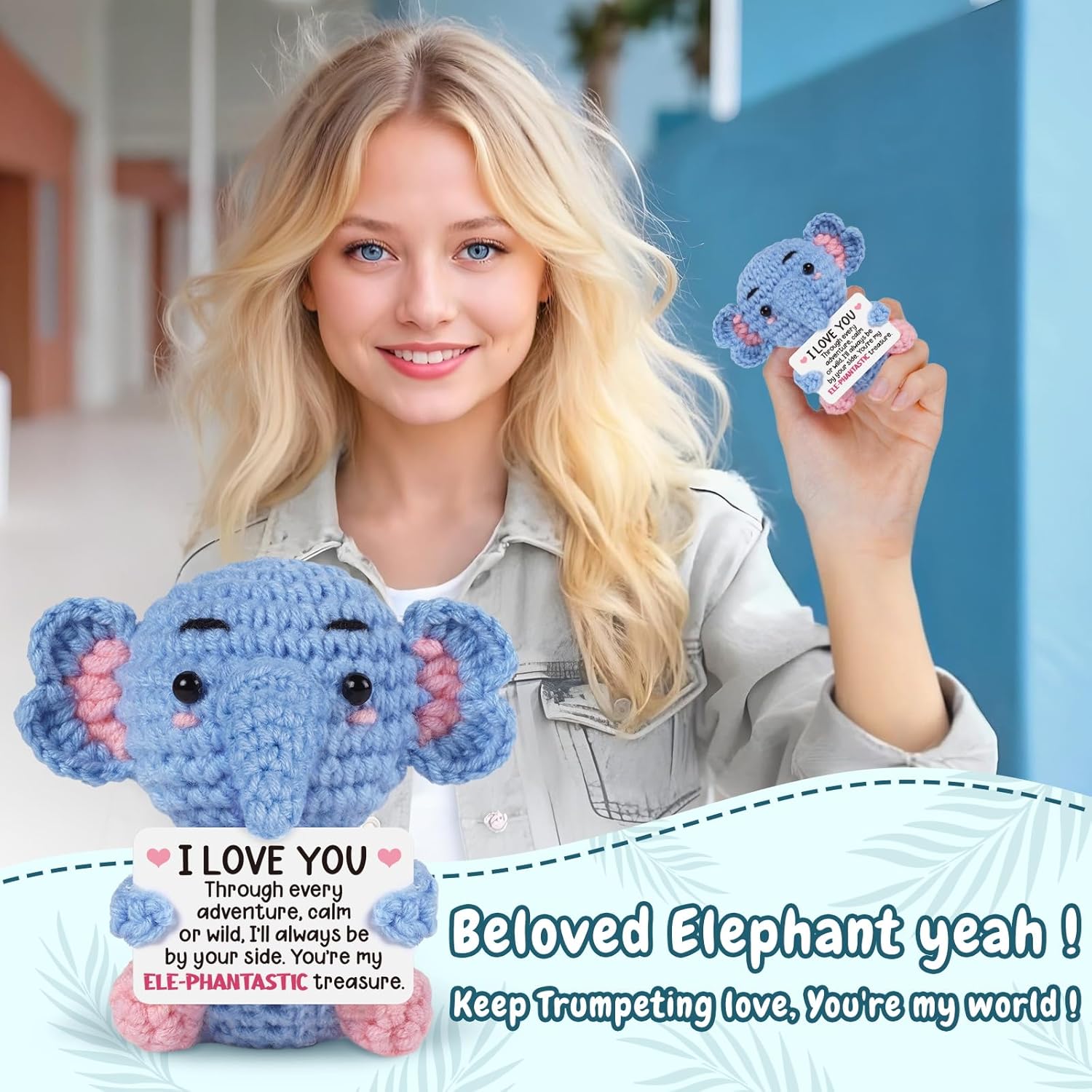 Handmade Crochet Elephant Romantic Gift for Couples Anniversary Birthday Wedding I Love You Gift for Him Her
