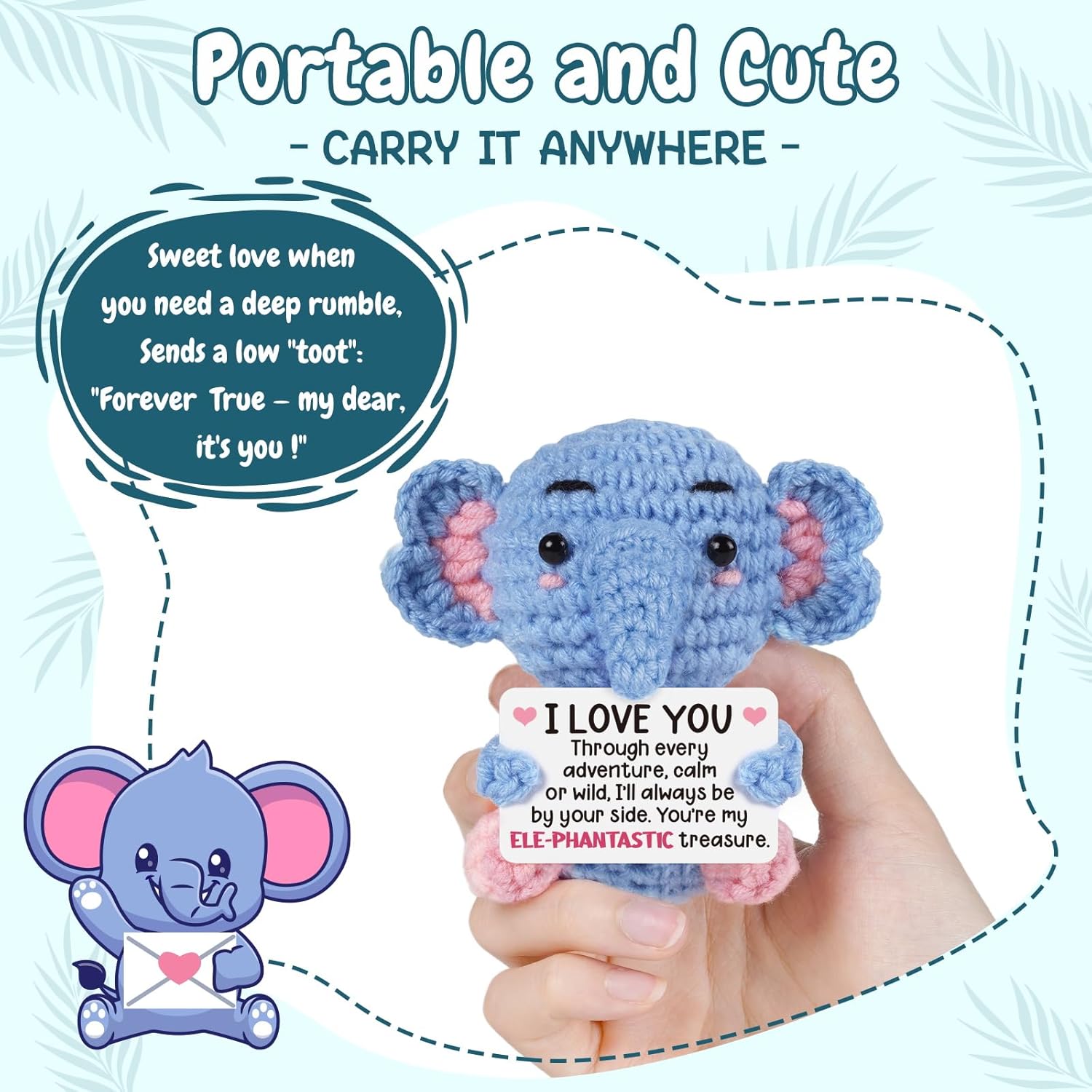 Handmade Crochet Elephant Romantic Gift for Couples Anniversary Birthday Wedding I Love You Gift for Him Her