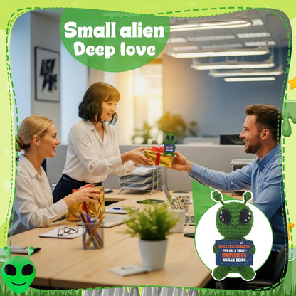 Handmade Crochet Alien Plush with Encouraging Card Gift for Friends Family Teachers and Sci Fi Fans