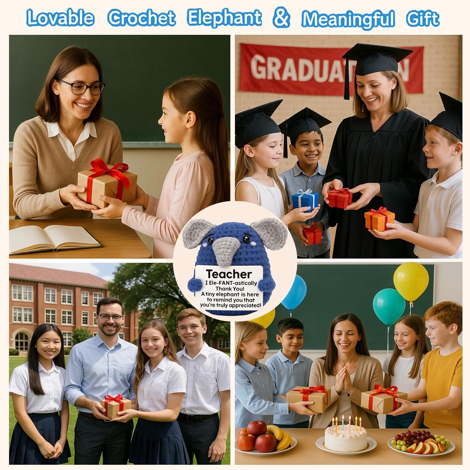 Handmade Crochet Elephant Emotional Support Gift for Couples Anniversary Birthday Valentine Gift for Him Her