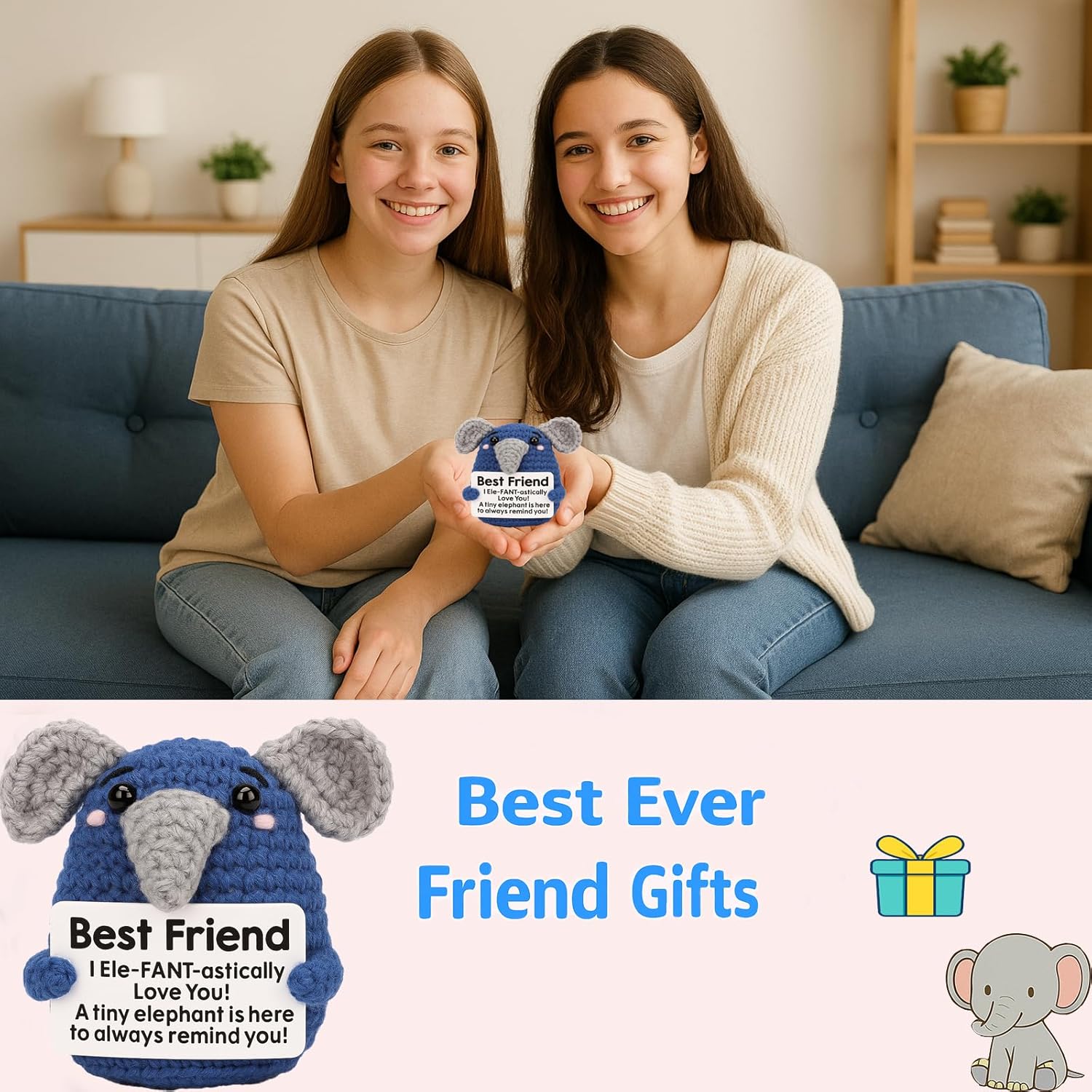 Handmade Crochet Elephant Emotional Support Gift for Couples Anniversary Birthday Valentine Gift for Him Her