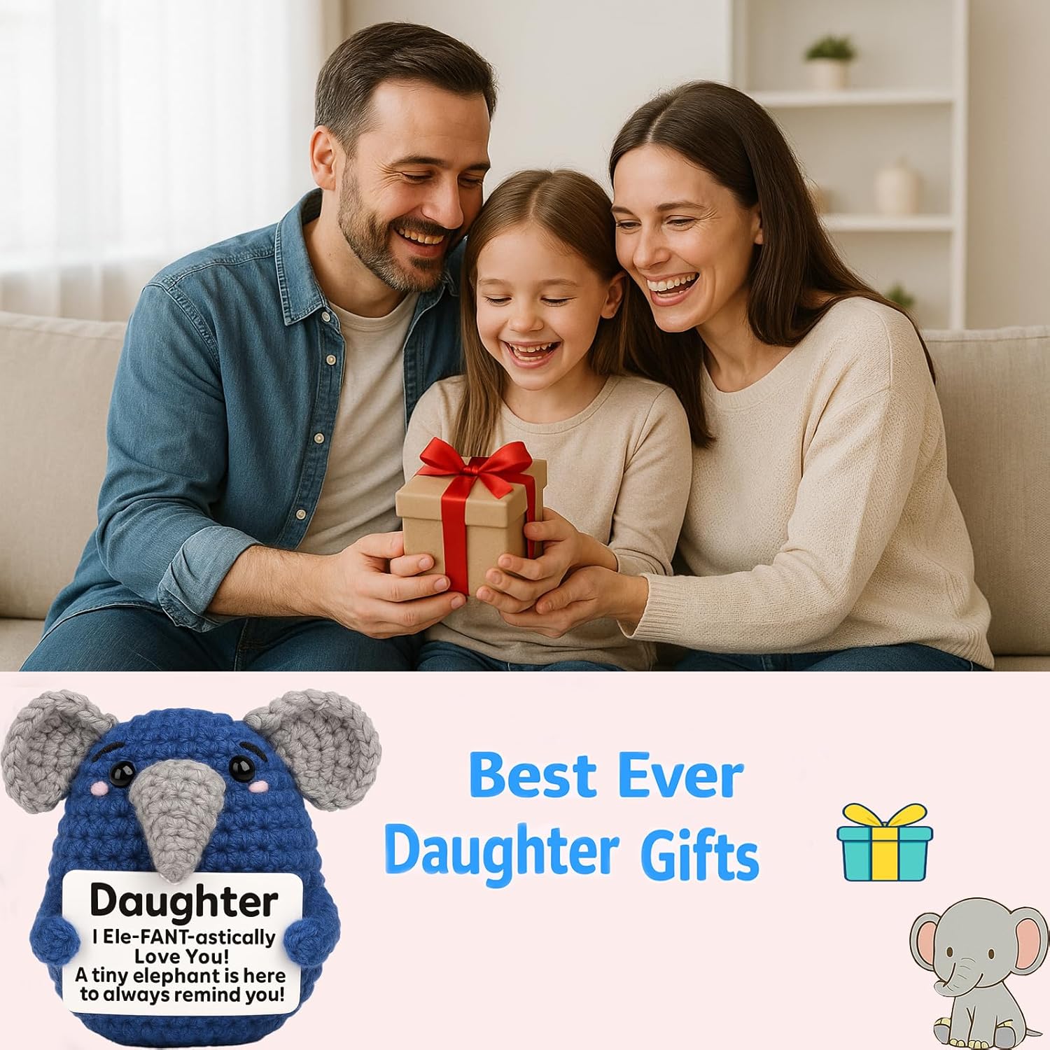 Handmade Crochet Elephant Emotional Support Gift for Couples Anniversary Birthday Valentine Gift for Him Her