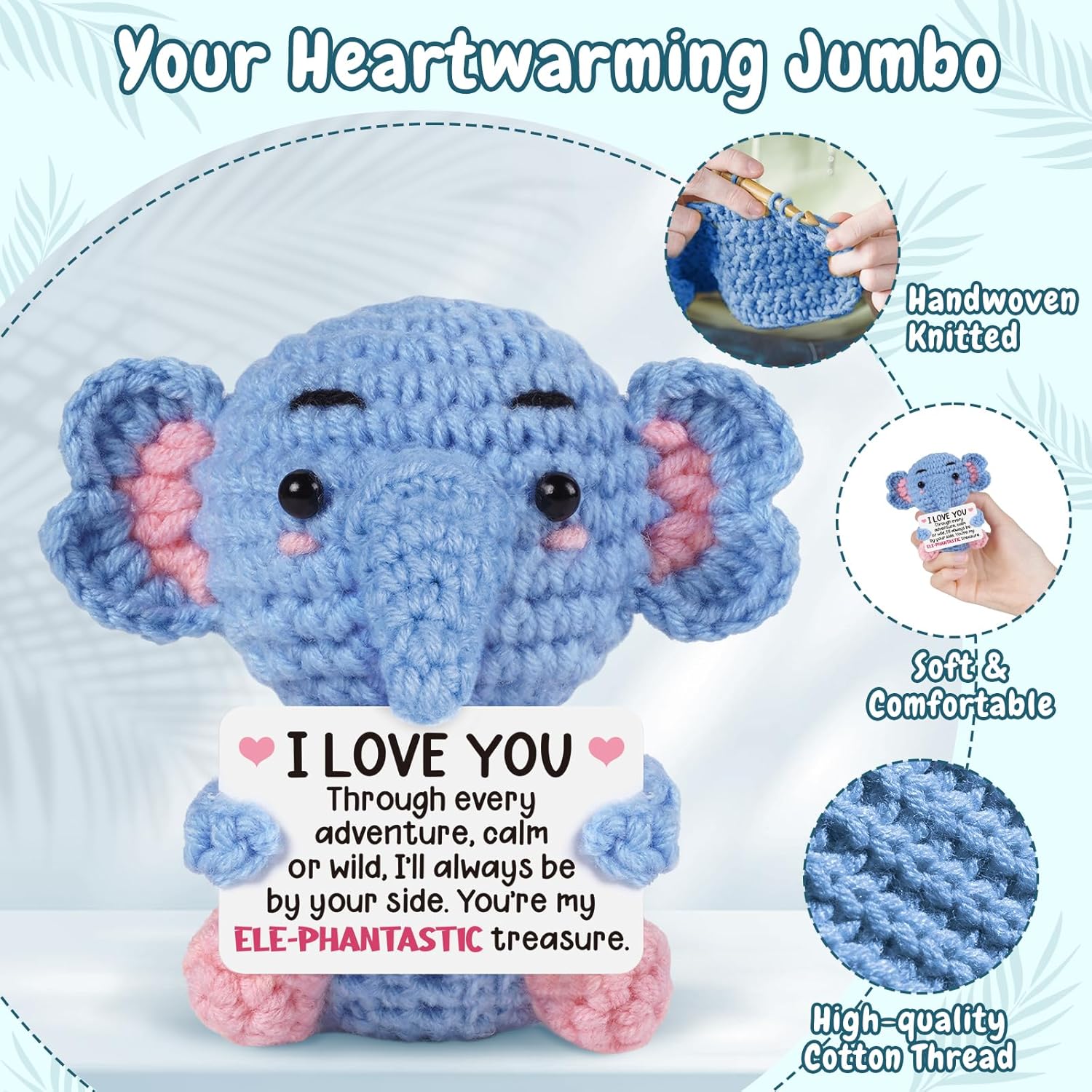 Handmade Crochet Elephant Romantic Gift for Couples Anniversary Birthday Wedding I Love You Gift for Him Her