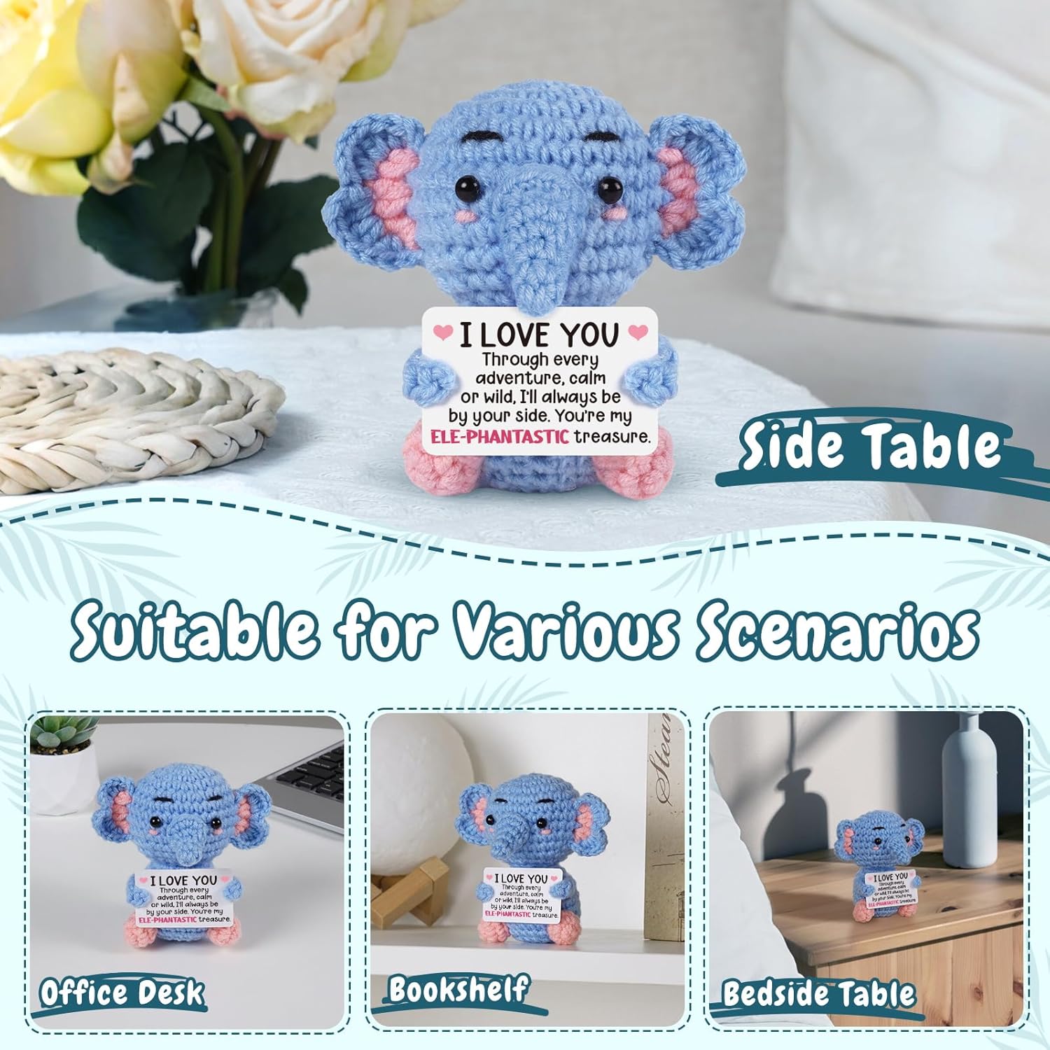 Handmade Crochet Elephant Romantic Gift for Couples Anniversary Birthday Wedding I Love You Gift for Him Her
