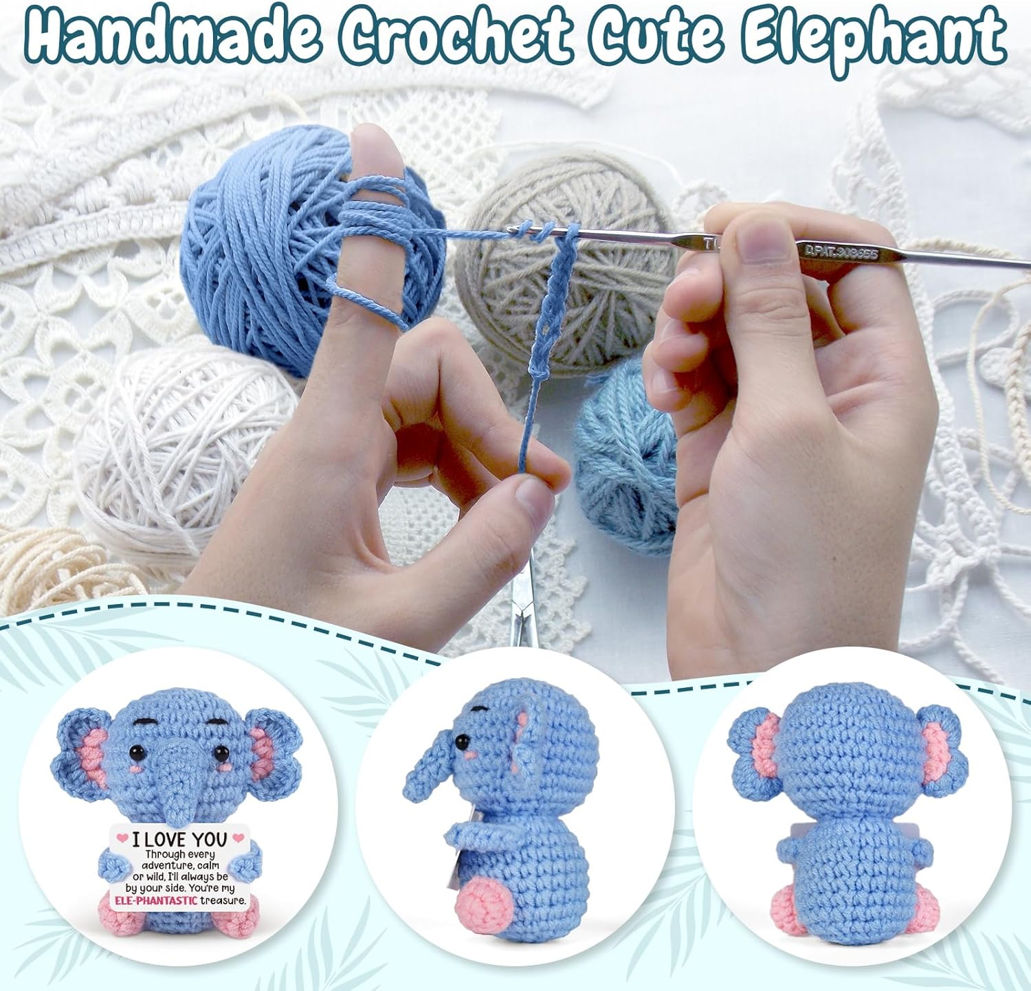 Handmade Crochet Elephant Romantic Gift for Couples Anniversary Birthday Wedding I Love You Gift for Him Her